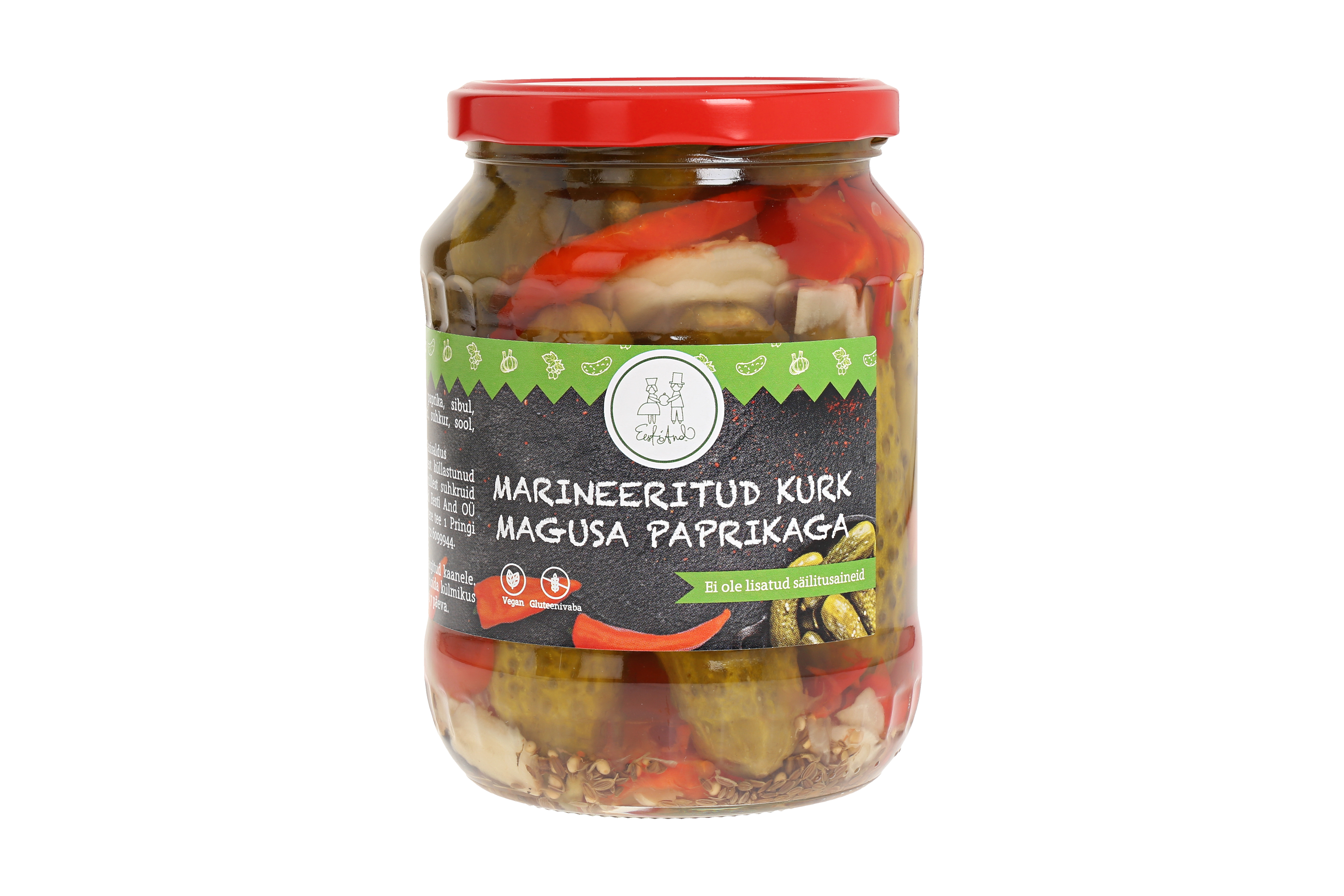 Koostisosad: kurgid, vesi, punane paprija, sibul, äädikas, küüslauk, till, sinepiseemned, suhkur, sool, loorberileht, vürtsid, must pipar Kaal: 720g/neto 360g T